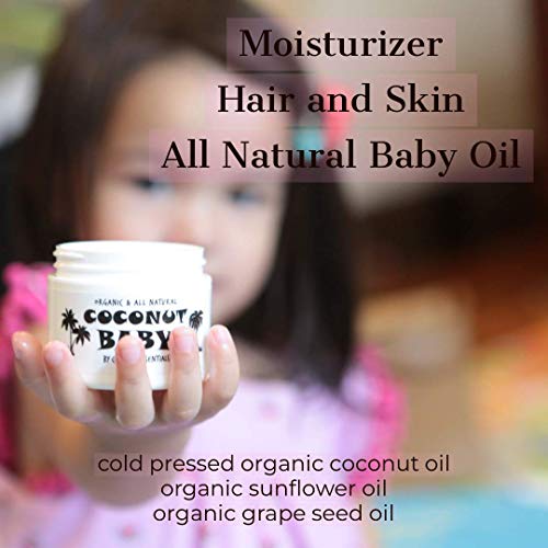 COCONUT BABY Oil for Hair and Skin - All Natrual Moisturizer - Massage, Sensitive Skin, with Sunflower and Grapseed oils –