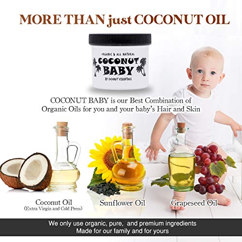 COCONUT BABY Oil for Hair and Skin - All Natrual Moisturizer - Massage, Sensitive Skin, with Sunflower and Grapseed oils –