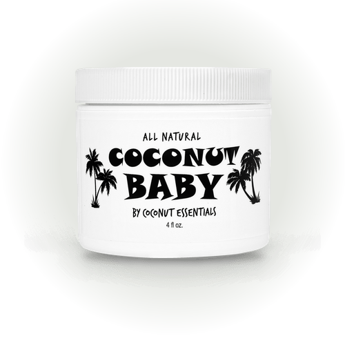 Jar of All-Natural Coconut Baby by Coconut Essentials with a white lid