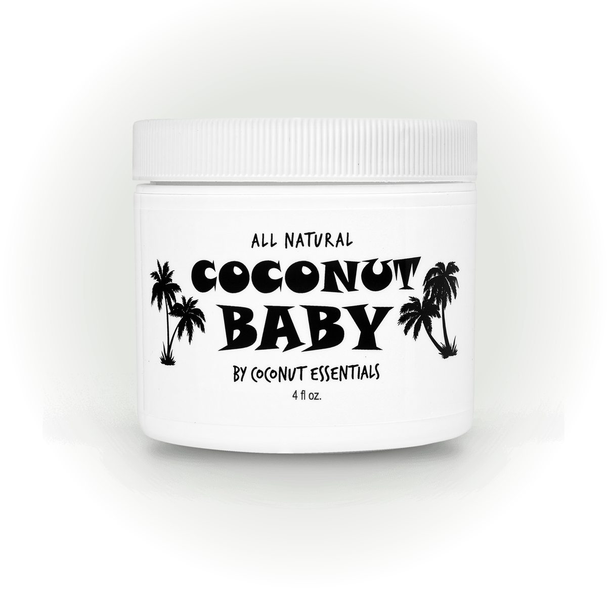 Coconut Baby by Coconut Essentials, a white jar with a white ribbed lid and the All Natural Coconut Baby label, 4 fl oz