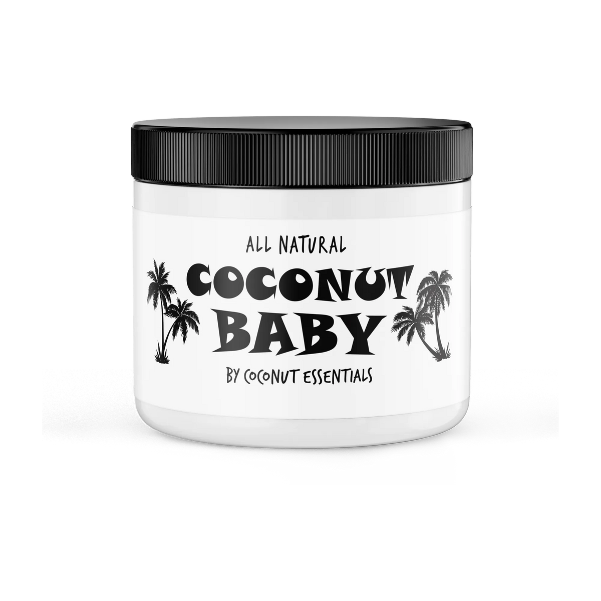 Coconut Baby by Coconut Essentials, a white jar with black lid and an all natural coconut baby label