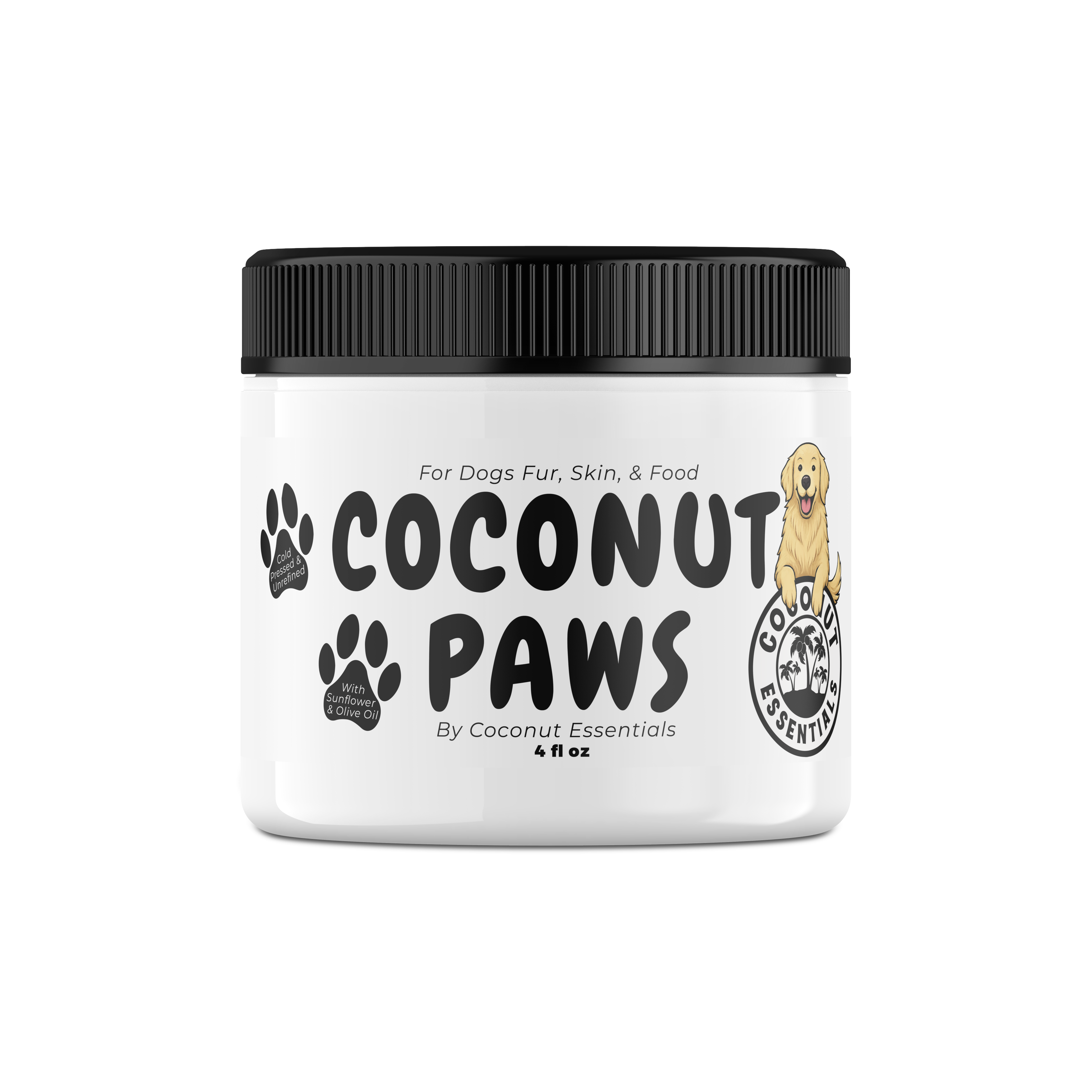 Coconut Paws Organic Oils for Dogs Skin, Hair, Ears, Teeth, and Nails. Organic Cold Pressed unrefined Coconut Oil, Virgin Olive Oil and Sunflower Oil