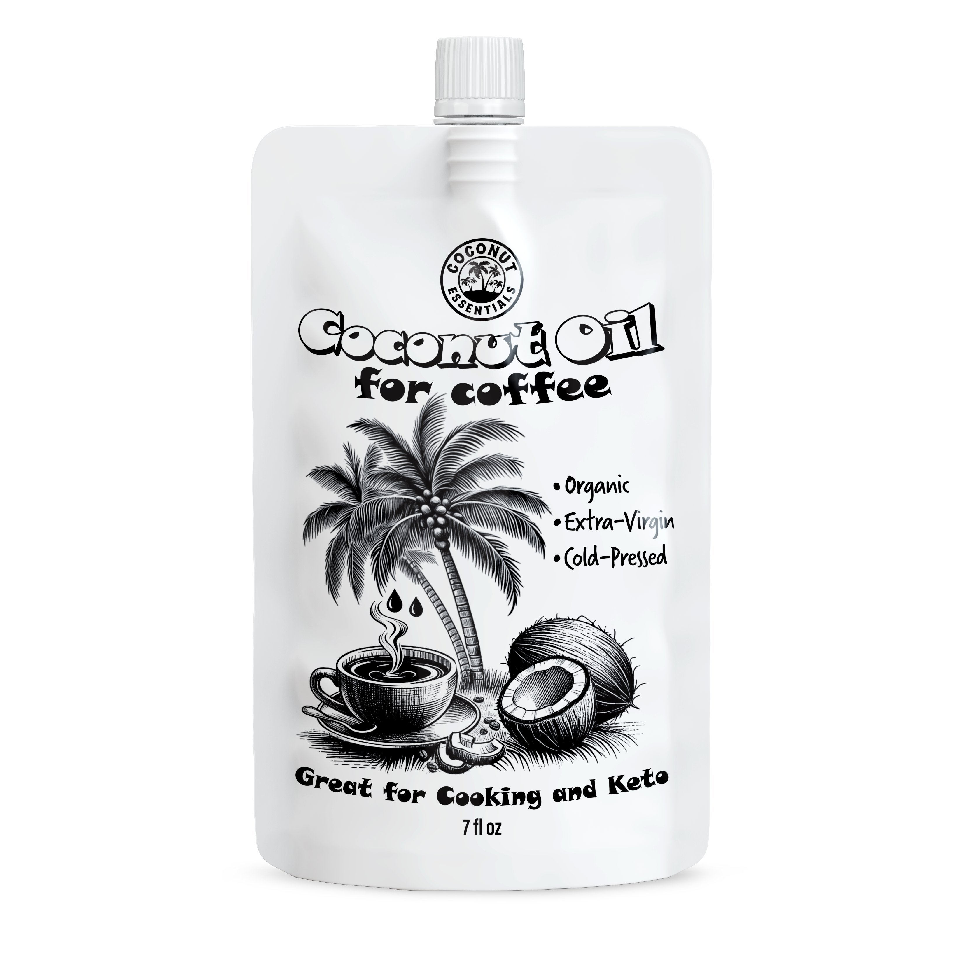 Coconut Oil for Coffee - Keto friendly - Great tasting organic cold pressed coconut oil - 7 fl. oz pouch