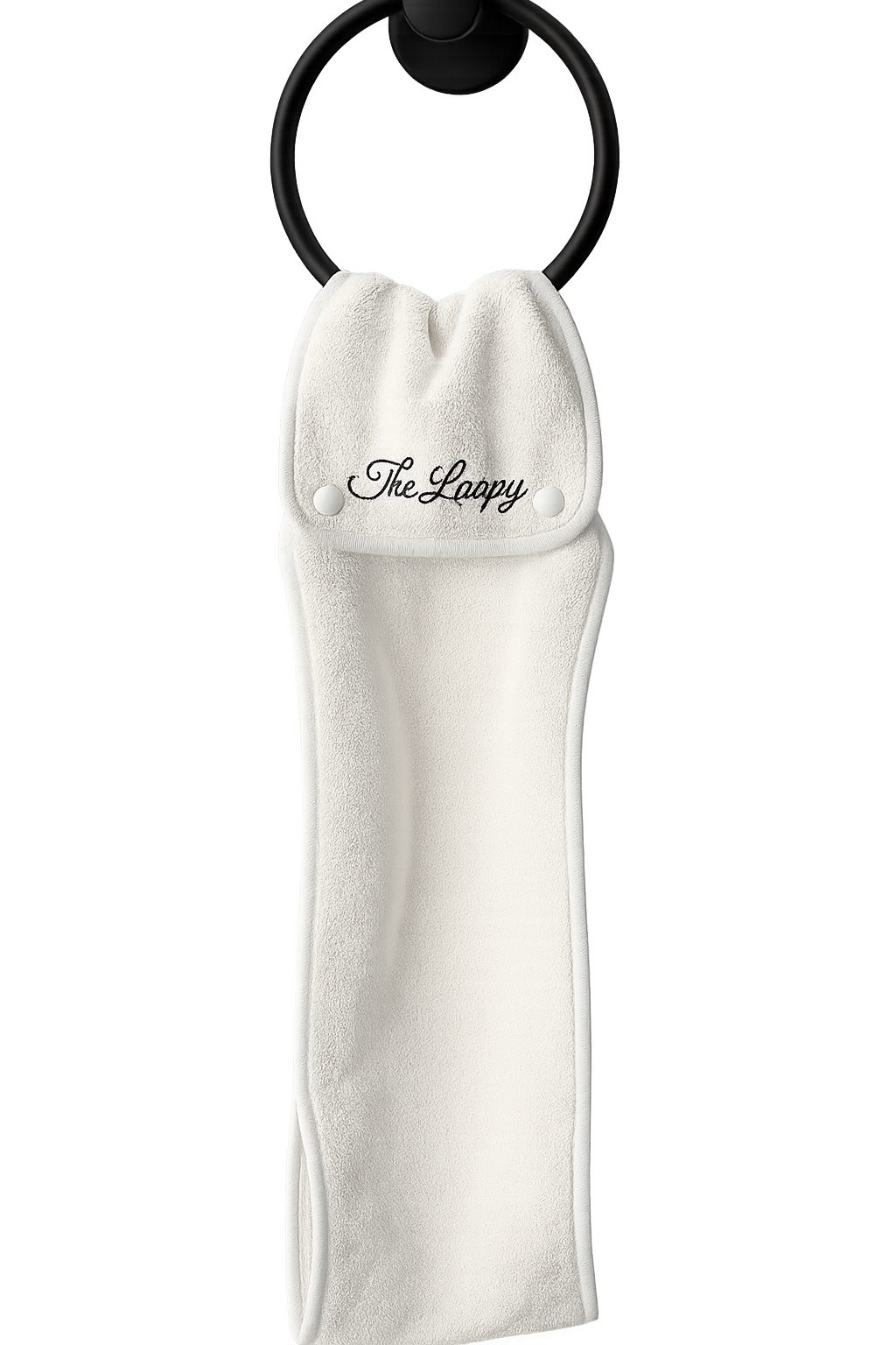 The Loopy Towel - The Towel That Never Drops - Kid Proof & Mom's Dream Hand Towel - Snaps On Securely - Mothers Favorite - Fast Drying with Airflow - White 6.75in x 49in - Machine Washable - by Coconut Essentials