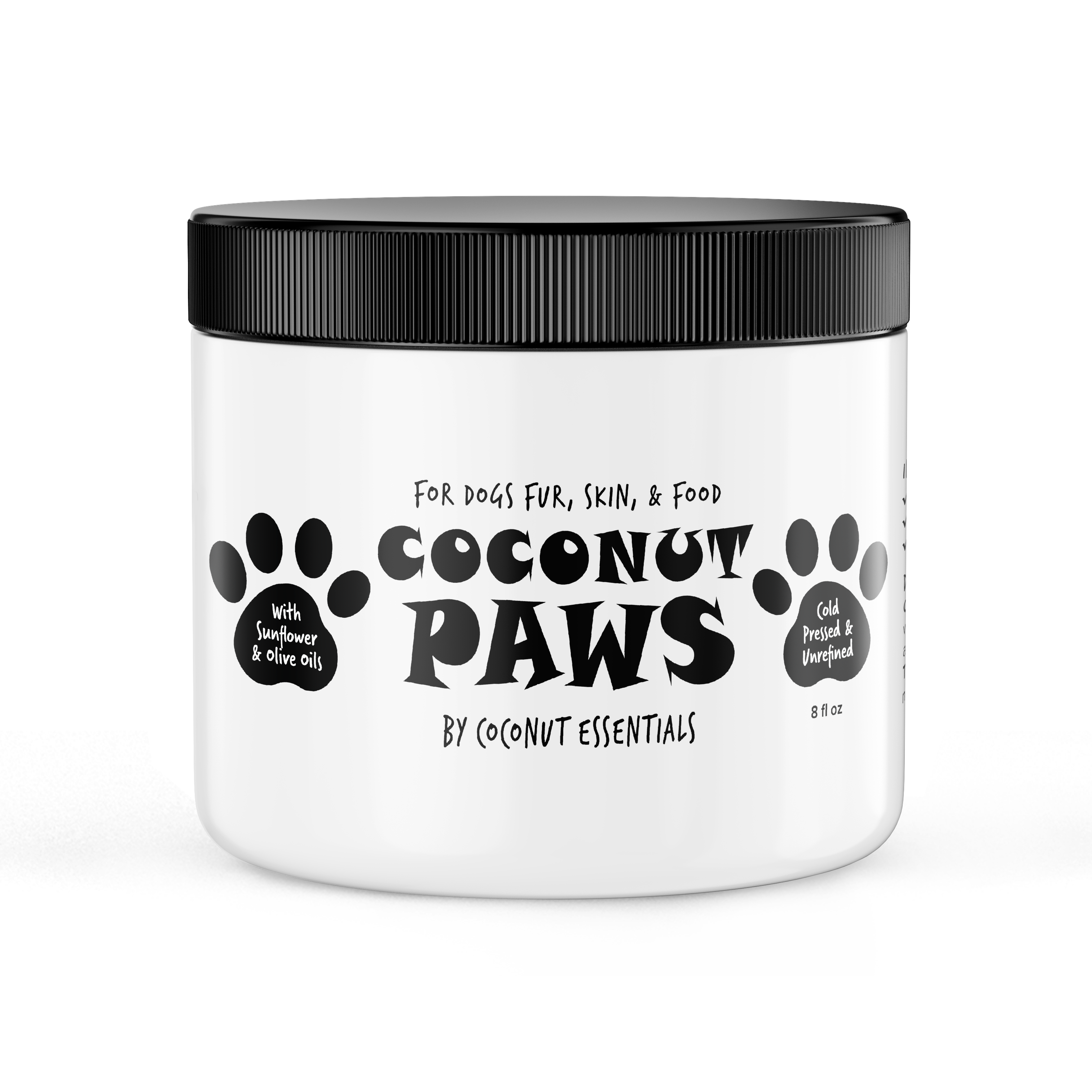 Coconut Paws Organic Oils for Dogs Skin, Hair, Ears, Teeth, and Nails. Organic Cold Pressed unrefined Coconut Oil, Virgin Olive Oil and Sunflower Oil