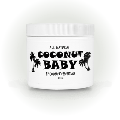 Coconut Baby by Coconut Essentials, a white jar with a white ribbed lid and the All Natural Coconut Baby label, 4 fl oz