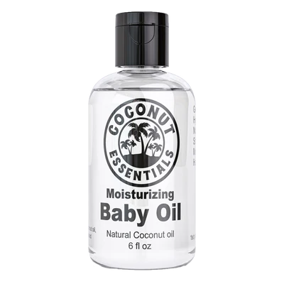 A bottle of Moisturizing Baby Oil by Coconut Essentials.