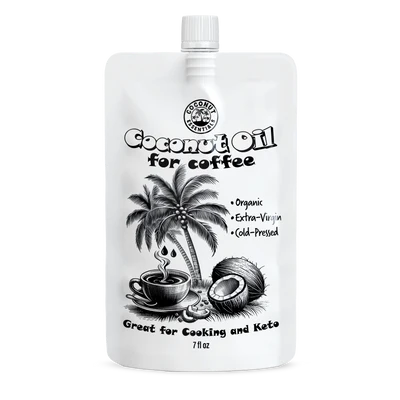 A pouch of Coconut Essentials Coconut Oil for Coffee.