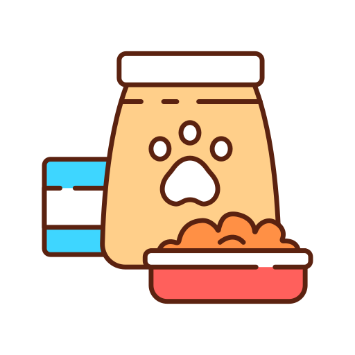 Bag of dog food next to a full dog bowl.