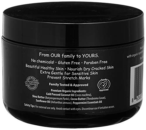 Coconut Essentials Moisturizing Body Butter - Coconut Oil, Vitamin E, Shea, Peppermint, Almond, Cocoa and Sunflower - for Beautiful and Glowing Skin!! 8 oz